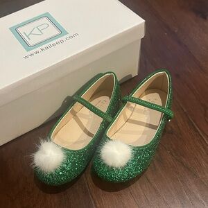 Kailee P Green Glitter Dress Shoes with Pom Pom